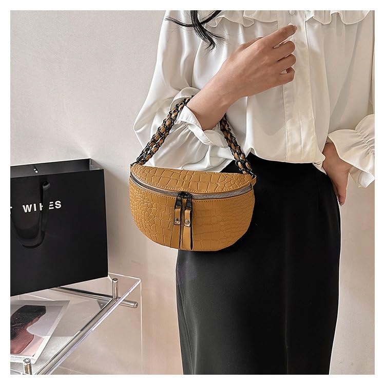 Image of Leather Fanny Pack Bag for Women, Chain Belt Bag Chest Purse Fashionable Crossbody Waist Bags Handbag for Everyday Use Trip Walking Hiking