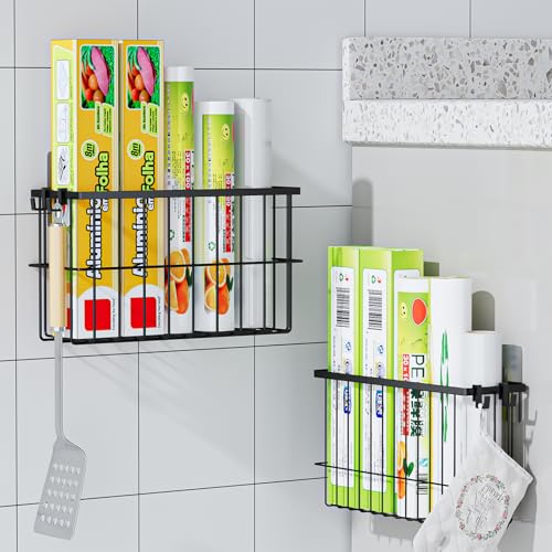 Gaethra Set 2 Scatole Porta Oggetti da Sportello per Cucina - Organizzatore Autoadesivo Senza Fori, 1 Grande & 1 Piccolo - Organizzatori per Bagno, Armadio e Frigorifero