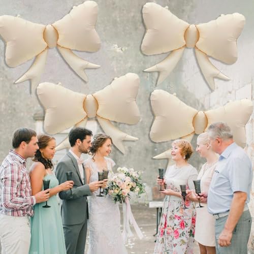 Image of 4 Pcs Large Bow Balloons, Cream White Bow Balloon Coquette Balloons for Cream White Bow Party Decorations Coquette Birthday Decorations