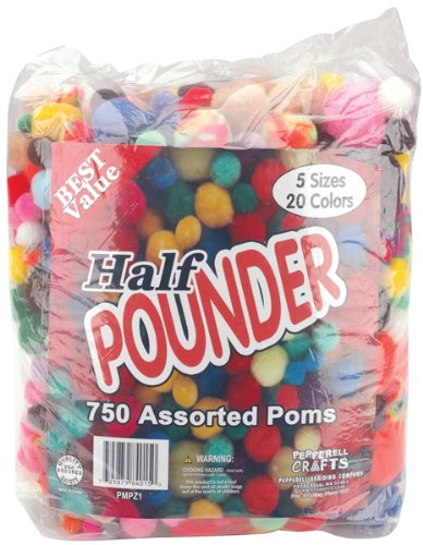 Pepperel Pom Poms Half Pounder Assorted Approximately 750/Pkg, Standard