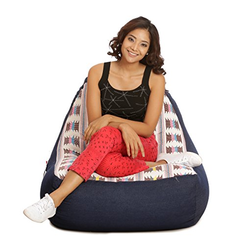 Image of Style Homez Urban Design Denim Canvas Ikat Printed Bean Bag XXL Size Filled with Beans Fillers