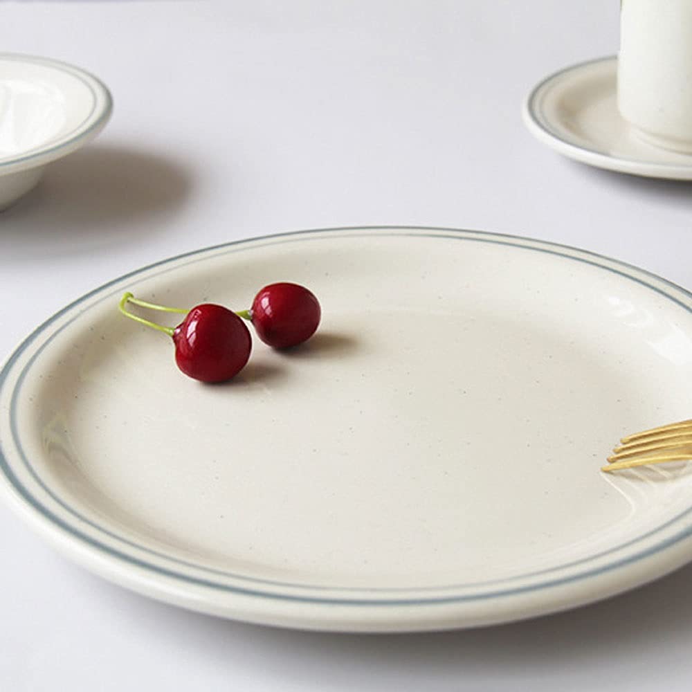 Assiettes à dîner en céramique avec lignes bleues pouvant être utilisées comme cuisine et restaurant, matériau en céramique, simple à nettoyer