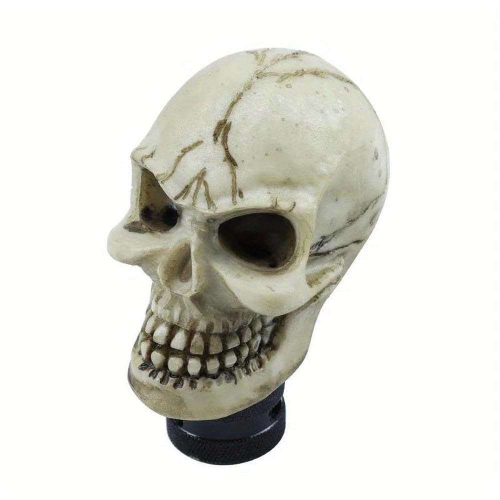 Hyasdbwe White Skeleton Head Car Shift Rod Manual And Automatic Wave Head Resin Gear Shift Handball Car Replacement Parts Gear Shifter Parts(White)