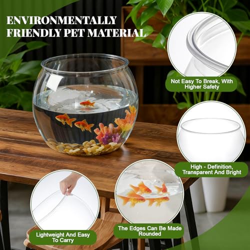 Image of Geelin 3 Gallon Plastic Fish Tank Large Bowl Shatterproof with Crystal Clear Clarity for Terrarium, Flower Vase Centerpiece Gift for Fish Lovers (Round)