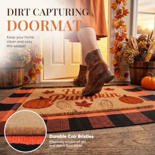 2 Pcs Layered Coir Front Doormat Set, Pumpkin, Durable & Non Slip Backing - image 4