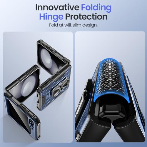 Image of VEGO for Galaxy Z Flip 5 Case with Built-in Privacy Screen Protector | Anti-Peeping Hinge Protection & 360 Ring Kickstand Full Body Protective Drop /Shock Proof Hard Case for Samsung Flip 5-Blue