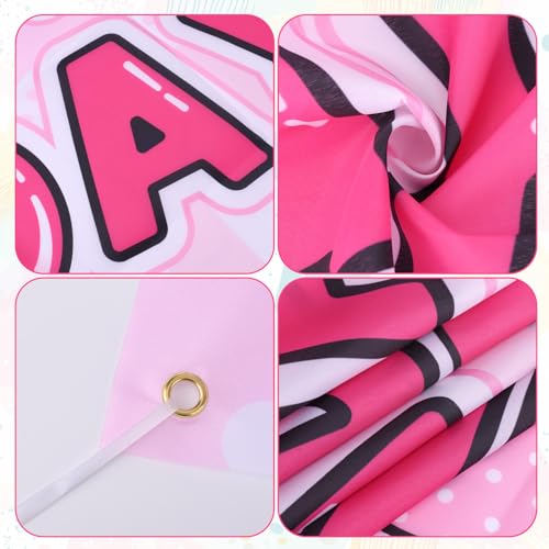 Cartoon Pink Birthday Backdrop, Cute Bow Happy Birthday Banner Backdrop Sweet Anime Themed Party Favors and Decoration Supplies for Kids Girls