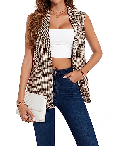 MINTLIMIT Womens Casual Vest Sleeveless Blazer Button Front Jacket Office Fully Lined Notched Lapel Long Blazers with Pockets
