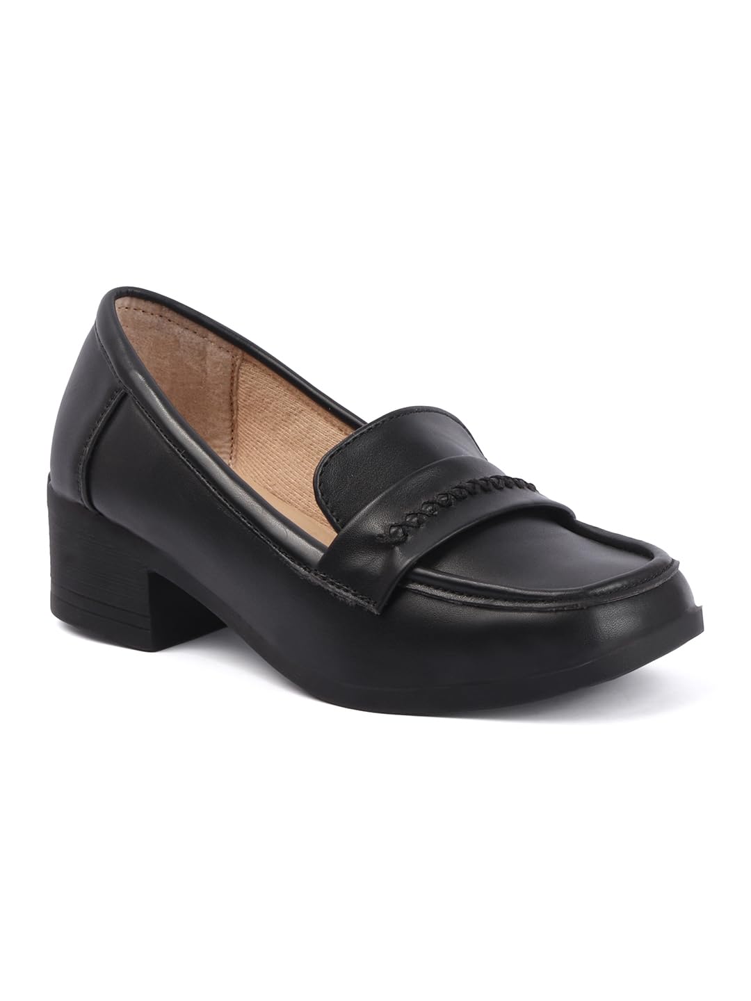 carrito Women’s Block Heel Loafers with Cushioned Insole, Slip-On Comfortable Casual and Office Wear Stylish Shoes-picture-51