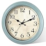 HYLANDA Wall Clock, 14 Inch Wall Clocks Battery Operated, Kitchen Teal Clocks Silent Non Ticking, Aqua Vintage Clock Decorative for Living Room, Home, Office, School(14')