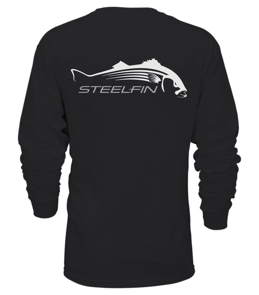 Steelfin Long Sleeve Striped Bass Shirt (Midnight Black)