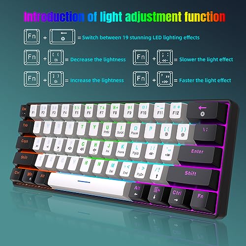 Image of Snpurdiri 60% Mechanical Keyboard Blue Switches, 61-Key Small Compact Gaming Keyboard for Windows Laptop PC Mac (Black White, Blue Switch) (Upgrade)