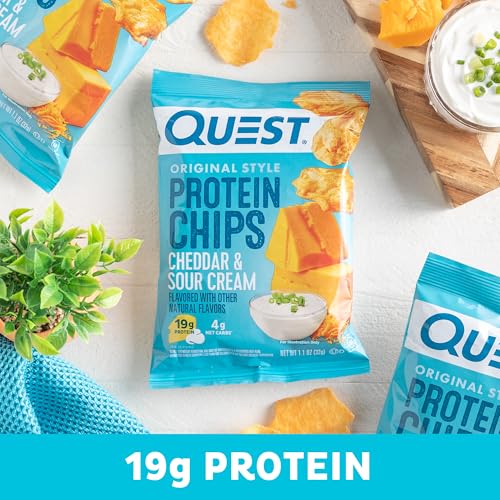 Image of Quest Nutrition Cheddar & Sour Cream Protein Chips, 19g Protein, 4g Net Carbs, Low Carb, Gluten Free, 1.1 Ounce (Pack of 32)