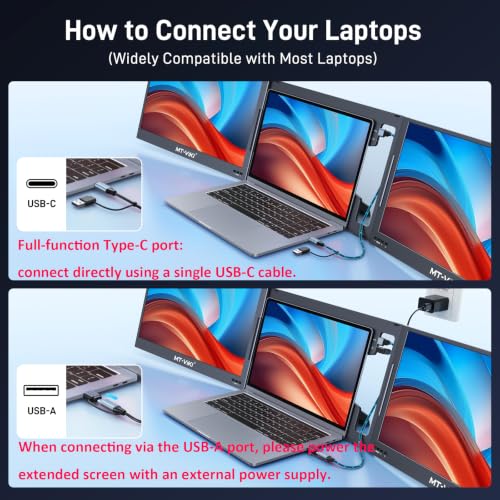 Image of MT-VIKI 15.6 inch Laptop Screen Extender, Potable Monitor for Laptop Only One USB-C Cable Connection, Compatiable with Win /Mac (M1~M5), FHD 1080P, 360 Rotation【Included Carrying Bag】