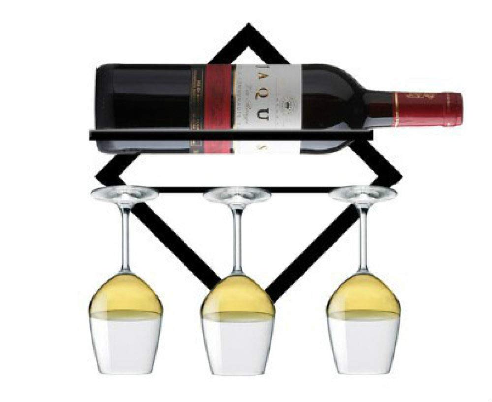 Casier à bouteilles de vin mural noir avec porte-verre suspendu et support métal