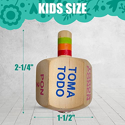 Toma Todo Pirinola Mexicana Spinner Mexican Wood Spinning Top Game. Perfect for Mexican Fiesta Themed Party Board Games, Cinco de Mayo Family Game and Decoration (Set of 3) - Thumbnail 3