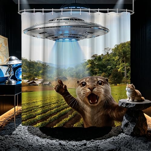 Image of Extra Long Shower Curtain 96 Inchs Extra Tall Funny Otter XL Cool Quirky Shower Curtains for Large Bathroom Decor Sets, Waterproof Cloth Fabric with Hooks, 70 x 96 Inch