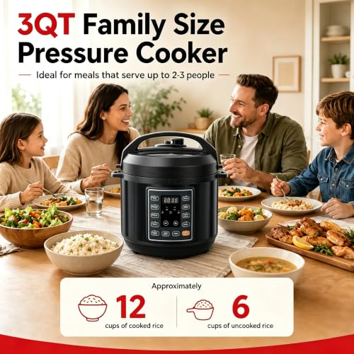 Image of Simple Deluxe 10-In-1 Electric Pressure Cooker, 3QT Instant Multi Cooker, Olla de Presion Nonstick Pot 3 Quarts for Slow Cook, Rice Cook, Steam, Saute, Canning, Yogurt Maker, Warm, Black