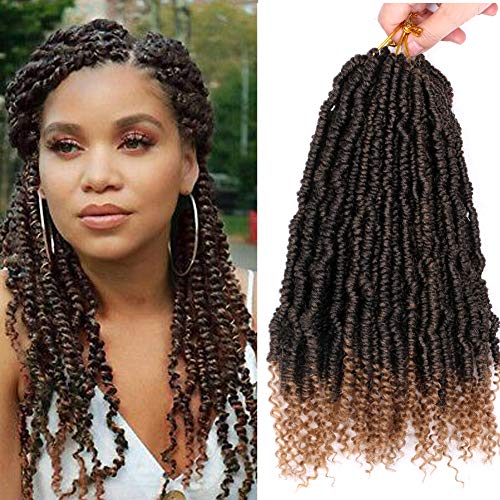 Rosa Star 6 Packs Bomb Twist Crochet Hair Spring Twist Crochet Braids Pre-looped Mini Passion Twist Braiding Hair Kinky Curly Synthetic Hair Extensions 24 Strands/ Pack (14 Inch, T1B/27)