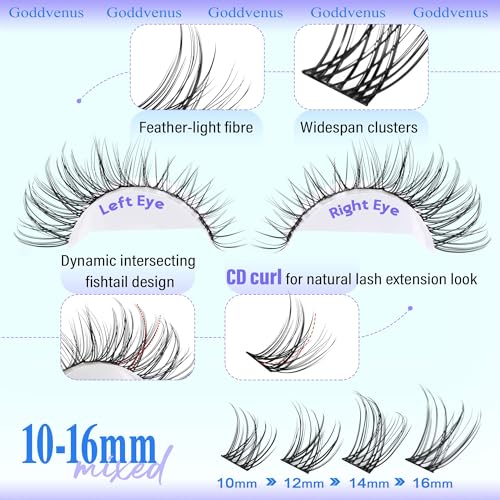 Image of Wispy Lash Clusters 10-16mm Lashes Clusters Eyelash Extensions Natural Individual Lashes 144pcs D Curl Lash Extension DIY Soft Comfortable Eyelash Clusters with Cotton Band