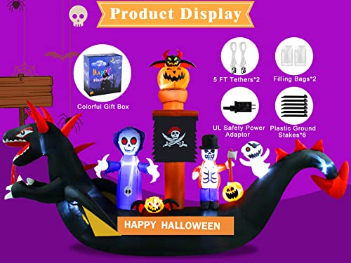 Mukum 11Ft Halloween Inflatables Dragon Pirate Ship Skeletons Ghosts Pumpkins 2022 Upgrade Halloween Blow Ups Build-In Led Giant Halloween Inflatables Outdoor Decorations For Yard Lawn Garden Décor #TOP2