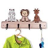 Midrean Kids Toddler Coat Hat Rack -13.7' Long Nursery Wood Colorful Cute Animal Wall Hooks Mount for Kids Room