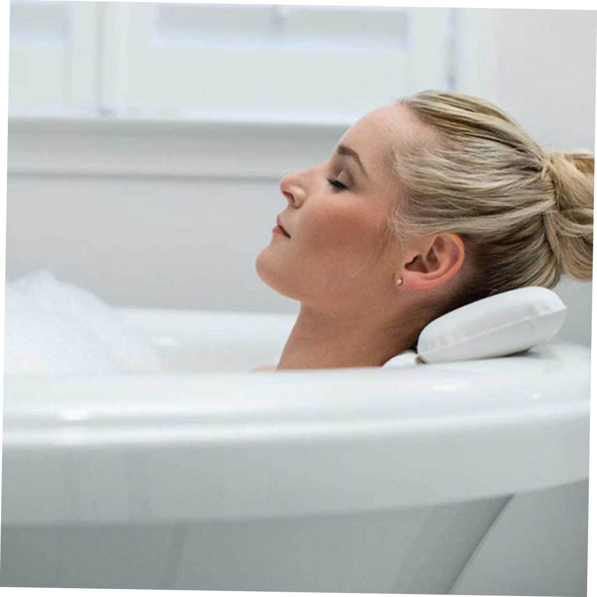 Cuscino Bagno PU con Ventosa Supporto Ergonomico per Traspirante per e Spa Bianco