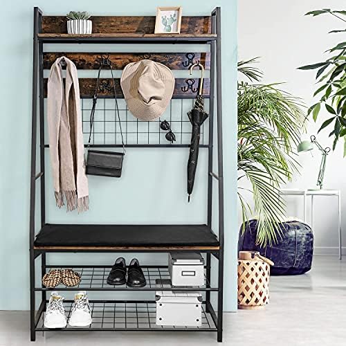 E&D FURNITURE Entryway Hall Trees, Entryway Bench with Coat Rack with Shoe Rack Entryway Home Furniture 5-in-1 Clothes Rack Mudroom Bench with Storage and Hooks
