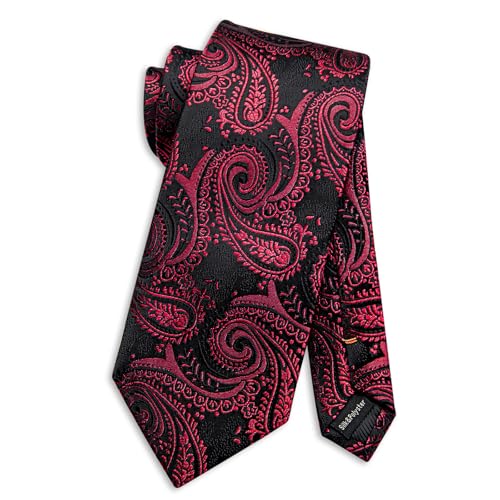 Image of DiBanGu Mens Paisley Tie Set Silk Woven Jacquard Necktie and Pocket Square Cufflinks Gift Set for Wedding Bussiness