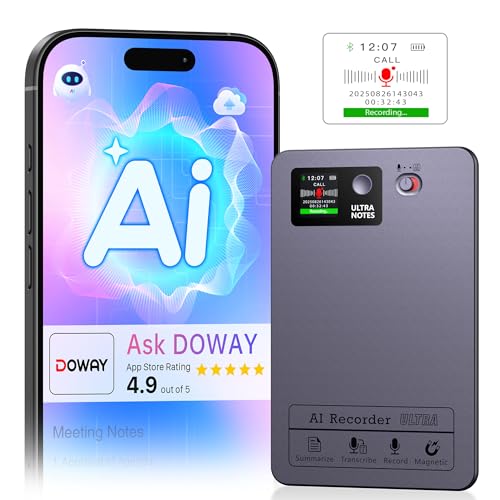 AI Note Voice Recorder: Transcribe, Summarize & Text Translation, 152 Languages, AI Noise Cancellation, 64GB, APP Control, One-Step Magnetic Attachment, Long-Lasting Battery – Meeting, Call, Lecture
