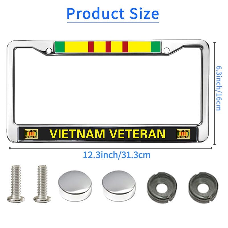 Image of Vietnam Veteran License Plate Frame, Stainless Steel Metal Auto Tag Holder | Show appreciation for service with this durable metal Vietnam Veteran license frame, built weather-resistant to last.