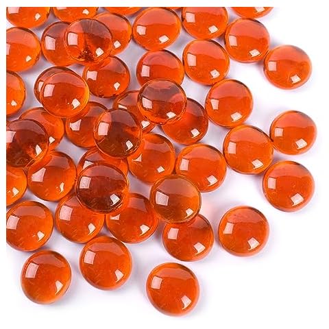 HUIANER Flat Glass Marbles 1lb, 100PCS Orange Flat Gems Glass Beads for Vase Filler Garden Aquarium Fish Tank Pebbles Table Floral Decoration Cover