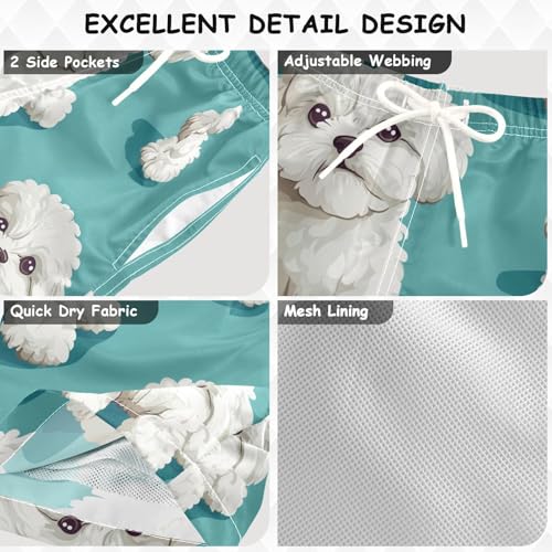 Pigsaly Boys' Swim Board Shorts Cartoon White Bichon Frize Dog Boy's Swim Trunks Kids Swimwear 5T3