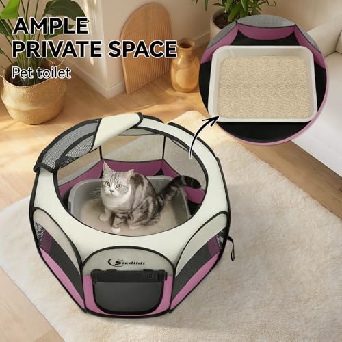 Image of Siedihit Pink Dog Cat Playpen, Puppy Pet Playpen Indoor for Small Dog Crate Tent Cage Outdoor, Portable Pop Up Dogs Enclosure Kennel with Carrying Case for Dogs /Cats /Rabbits