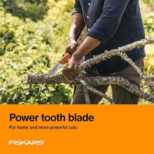 Image of Fiskars Folding Hand Saw, 7 inch Pruning Saw with Power Tooth Blade with Triple Ground Teeth that Powers Through Wood Faster, Soft Grip Handle