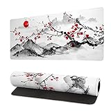 Japanese Cherry Blossom Gaming Mouse Pad 27.6x11.8 Inch Pink Full Desk Japanese Sakura Gaming Mouse Pad Large Non-Slip Rubber Base Waterproof Big Keyboard Mat with Stitched Edges for Gaming Office