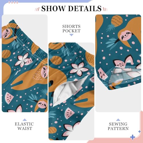 ZZXXB Sloth Hibiscus Flower Boys Long Pants Soft Trousers Elastic Waist Kids Lounge Bottoms with Pockets S-XL4