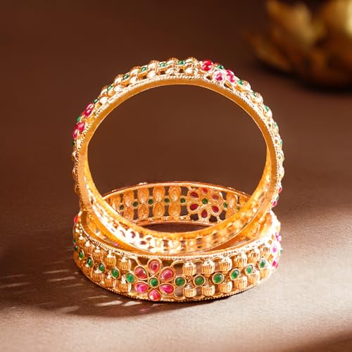 Image of Rubans Gold Plated Set of 2 Bangles Handcrafted Traditional Stylish Trendy Jewellery Gift for Women & Girls