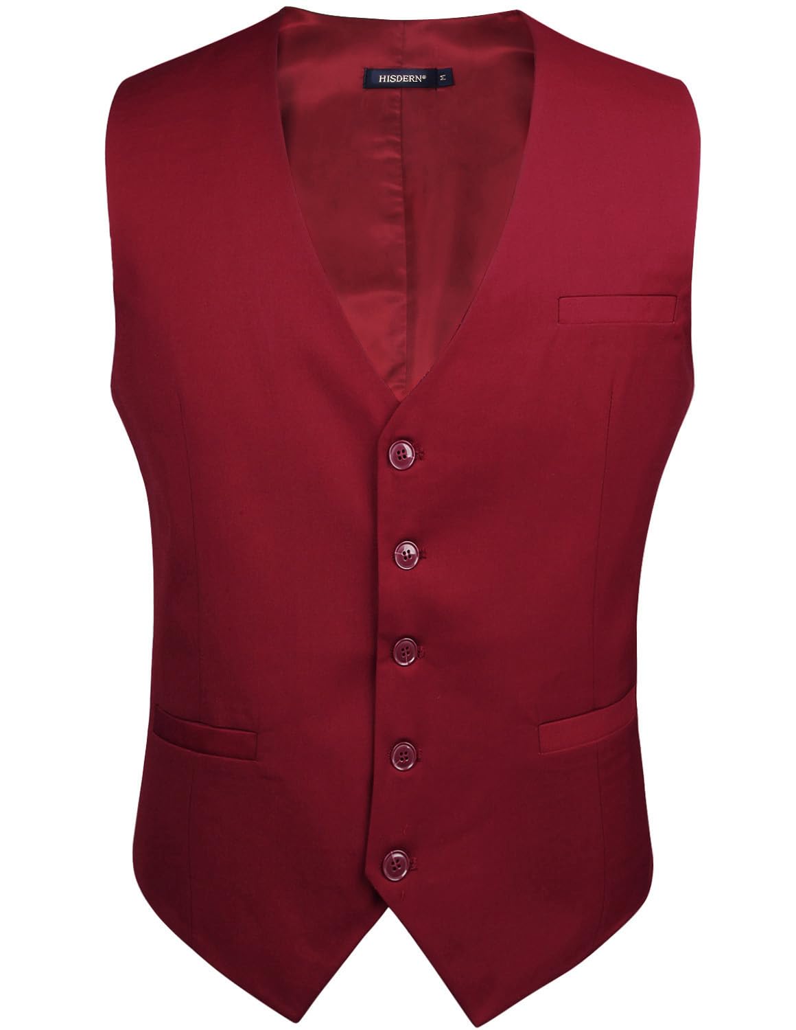 HISDERN Gilet per uomo in cotone bordeaux in cotone tinta unita con gilet formale da lavoro da uomo