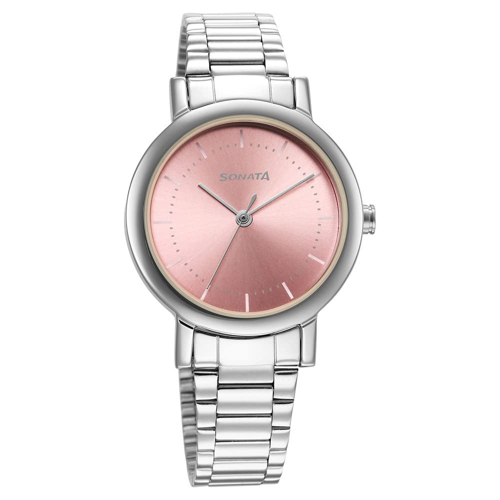 Sonata Ladies Essentials Pink Dial Stainless Steel Strap Watch for Women-8174SM03 (B0BS3LVG32) Amazon Price History, Amazon Price Tracker