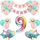 9th Birthday Decorations for Girls - Gradient Color Age 9 Balloons With Happy Birthday Banner for Baby Showers, Ninth Party Supplies for Girls Boys