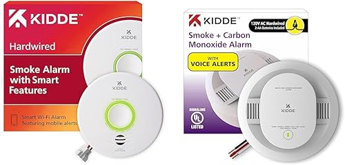 Kidde Detector de humo inteligente, WiFi, dispositivo compatible con Alexa, cableado con respaldo de batería, alertas de voz y aplicaciones y