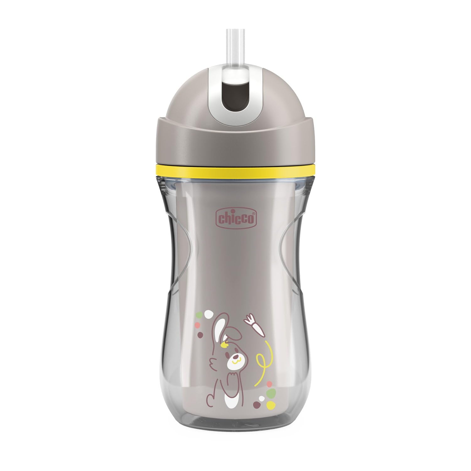 Silikonowy kubek Chicco Sport Cup dla dzieci 14 + miesięcy, 266 ml, Naucz się pić kubek z termosem, z elastyczną słomką odporną na ugryzienie, bez BPA, szary
