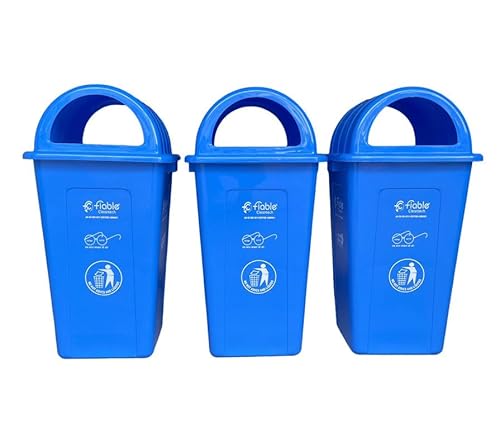Fiable Cleantech 90L Blue Dome Shape Plastic Dustbin - Pack of 3 | Large Outdoor Trash Can for Residential & Office