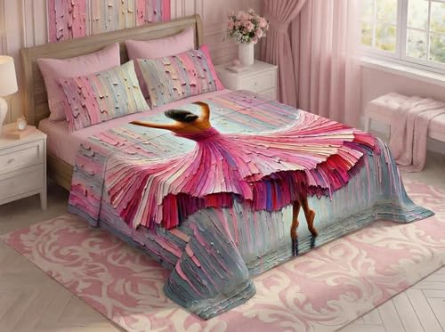 Image of 7D Digital Print Dancing Girl Design Double Bed King Size Bedsheet for Girls Room - 90x100 Inch with 2 Pillow Covers | Glace Cotton | Soft Breathable | Bed Sheet for Girl