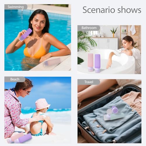 3 oz Leak Proof Travel Bottles for Toiletries|TSA Approved Refillable Silicone Travel Size Bottles for Shampoo,Conditioner|Translucent Pastel Color, Wide Mouth Opal-Shaped Design(4 Pack) 7