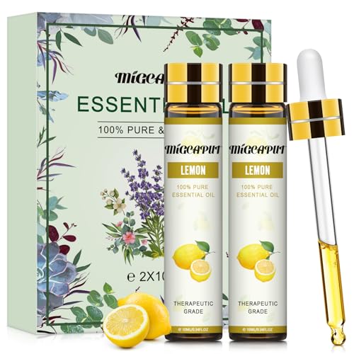 MIGCAPUT Aceites Esenciales de Limón 2 x 10ML, Aceite de Limón de Grado Terapéutico, 100% Natural Puro Aromaterapia Aceite Aromático para Humidificador Difusor, SPA, Masaje, Jabón