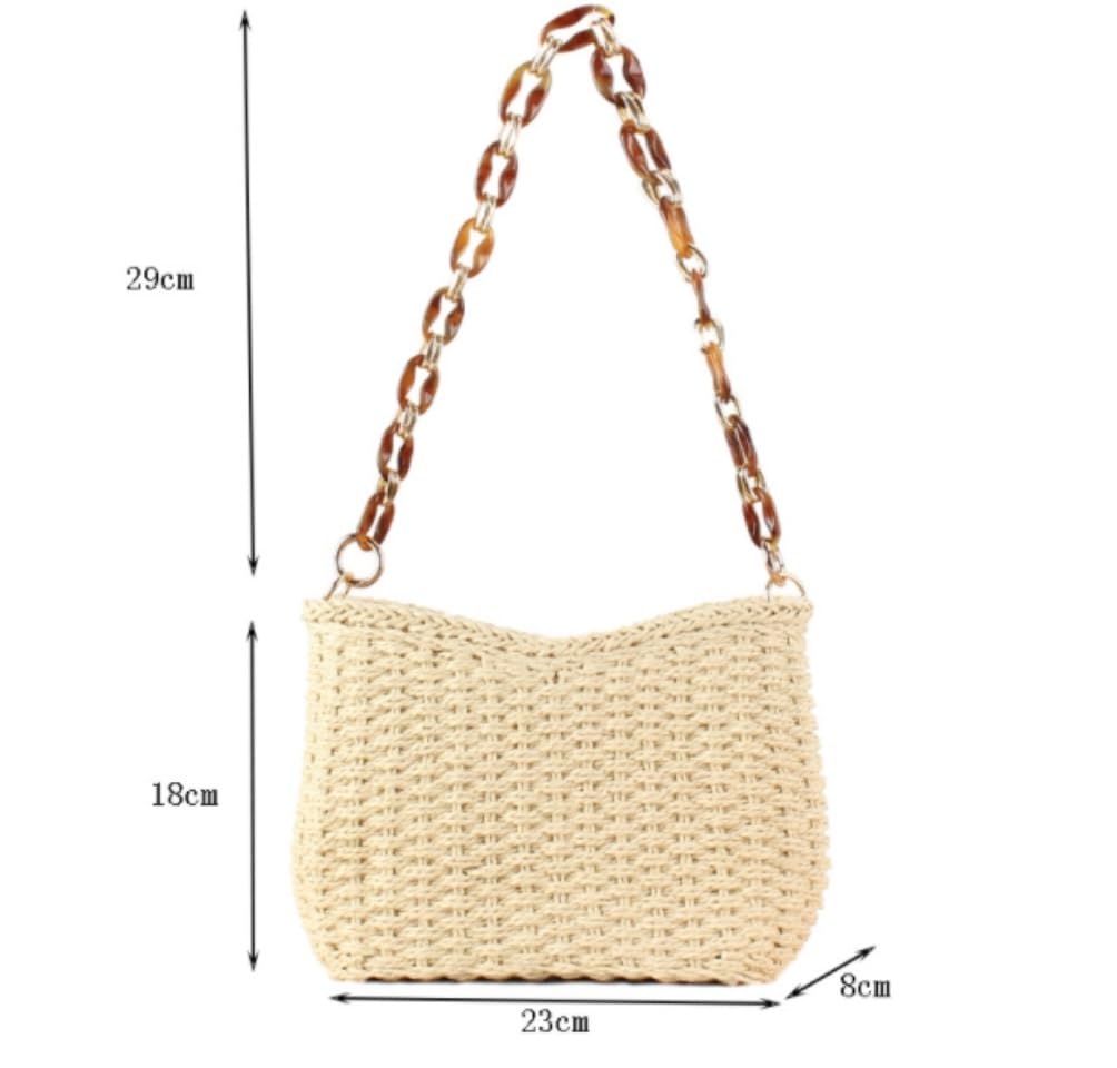 Torba Damska Torebka ze słomy Letnia torba plażowa Crossbody dla kobiet Tkane ramię Słomkowe Torebki(Beige)