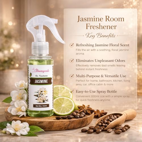 Image of Jasmine Room Freshener For Home 100ml | Refreshing Aroma Fragrance Spray Kitchen Bathroom Car Living Area Office Cabin, workspace, Bedroom Freshener (Jasmine)