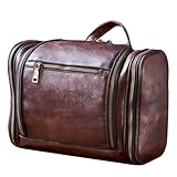 RC ROCKCOW Toiletry Bag For Men, Genuine Leather Toiletries Organizer, Large Travel Hanging Toiletry Bag Water-resistant Bathroom Shaving Kit for Cosmetics, Makeup Case Travel Dopp Kit